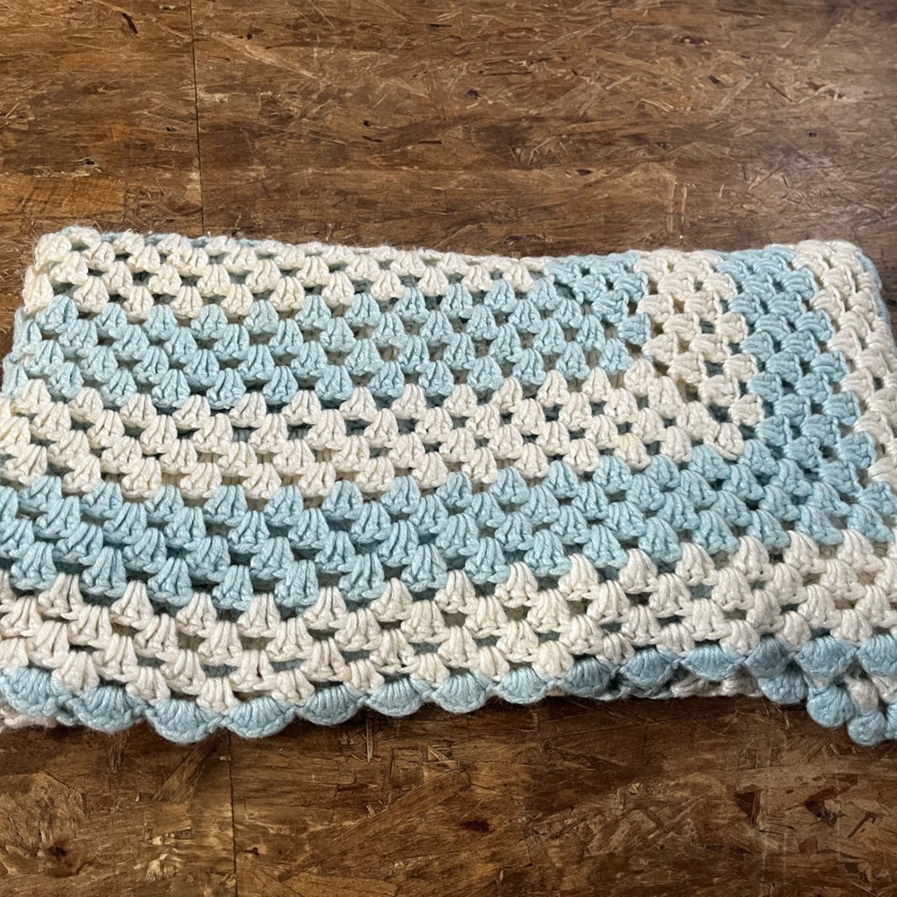 Vintage crocheted blanket with beautiful scalloped edges